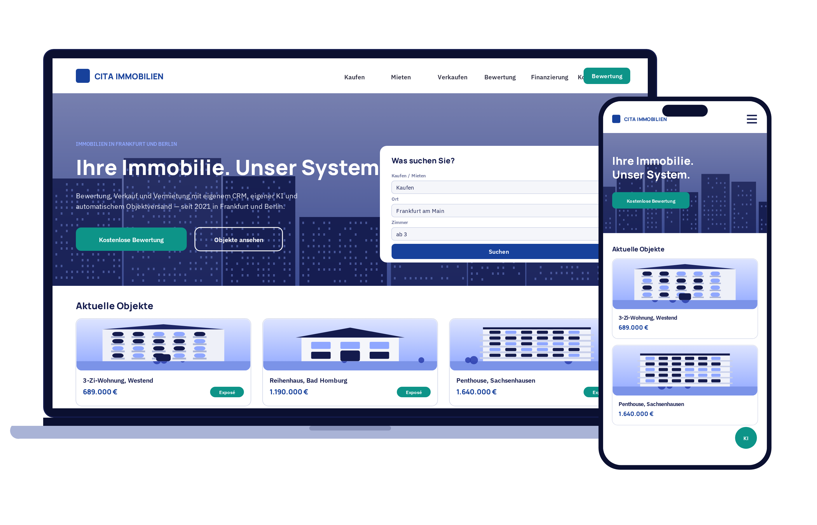 Website von CITA IMMOBILIEN auf Laptop und Handy
