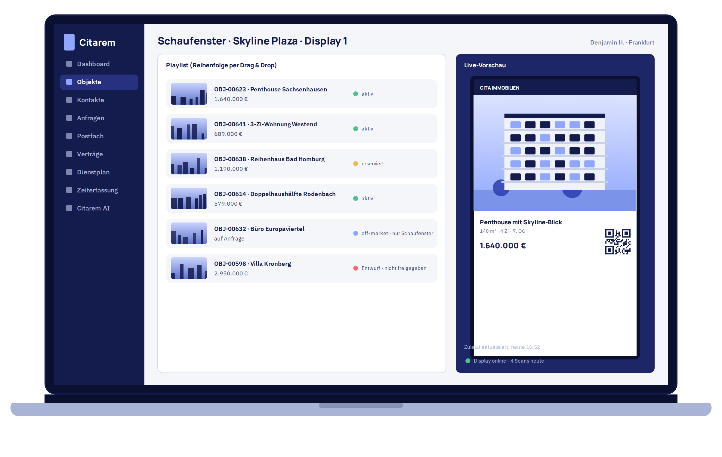 Playlist-Verwaltung im CRM mit Live-Vorschau